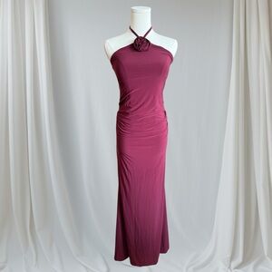 Elegant Burgundy Halter Dress